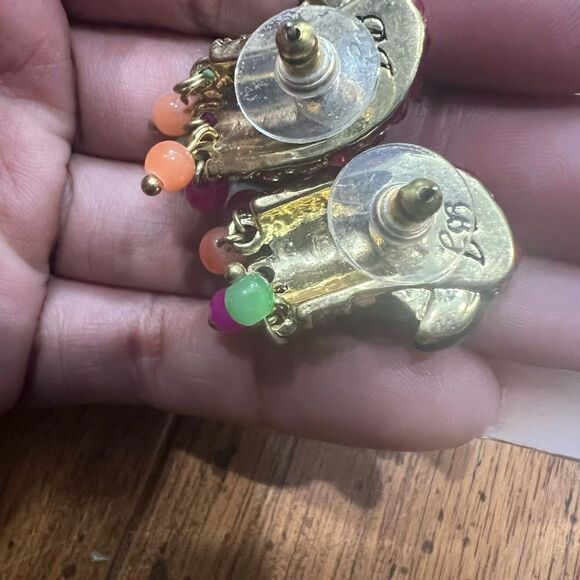 Betsey Johnson Tropical Punch Red Crystal Parrot Bird Head Shaky Bead Earrings - Picture 3 of 4